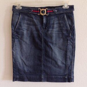 7 For All Mankind Size 28 Waist Denim Midi Skirt Blue Pockets Belt Detail